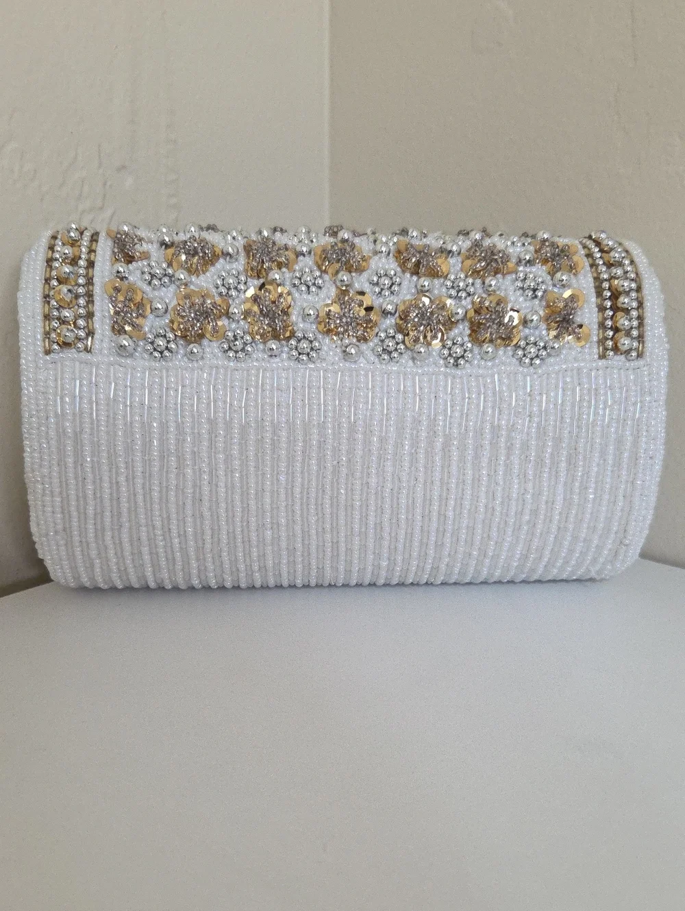 Embellished White & Gold Evening Clutch